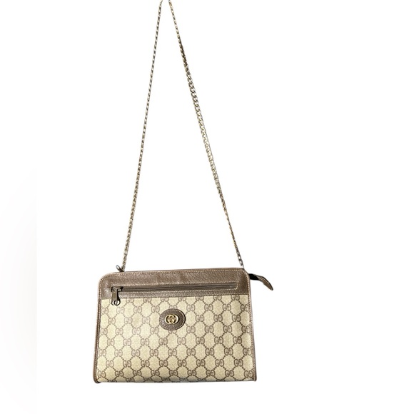 Authentic Vintage GUCCI Supreme GG Canvas Leather Beige And Brown clutch Bag